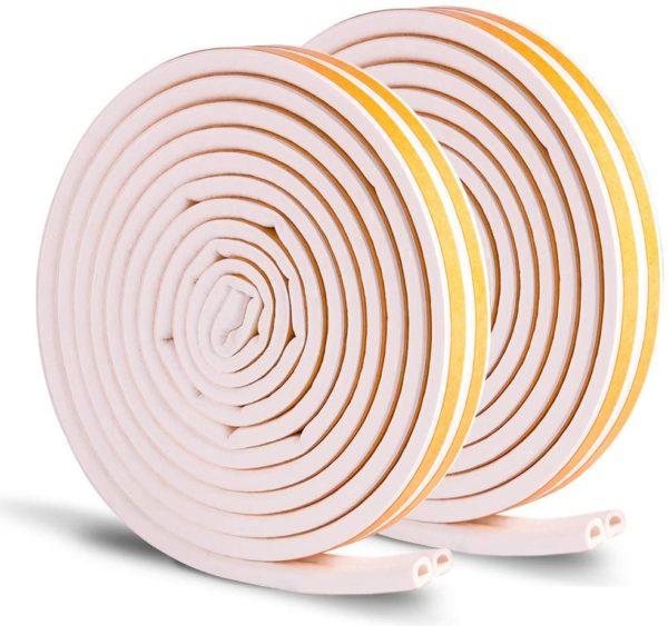 URlighting Door Seal Weather Stripping - Self Adhesive Doors and Windows Soundproofing Foam Seal Strip, Anti-Collision Rubber Weatherstrip for Gap, Blocker (10M, White)