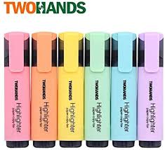 TWOHANDS Highlighter,Chisel Tip Marker Pen,6 Assorted Pastel Colors, for Adults & Kids,with Large Ink Reservoir for Extra Long Marking Performance